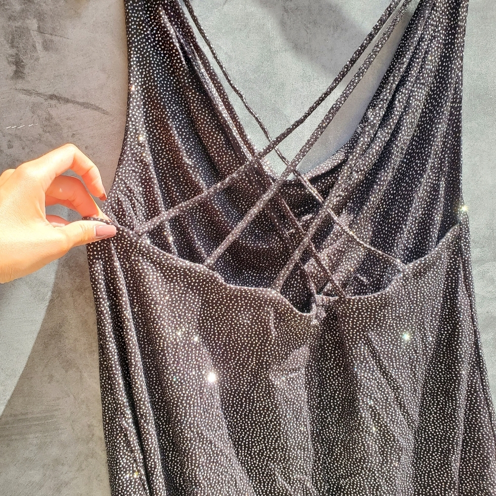 NWT CHASER Glitter Strappy Cowl Neck Black Top Large - Picture 5 of 10